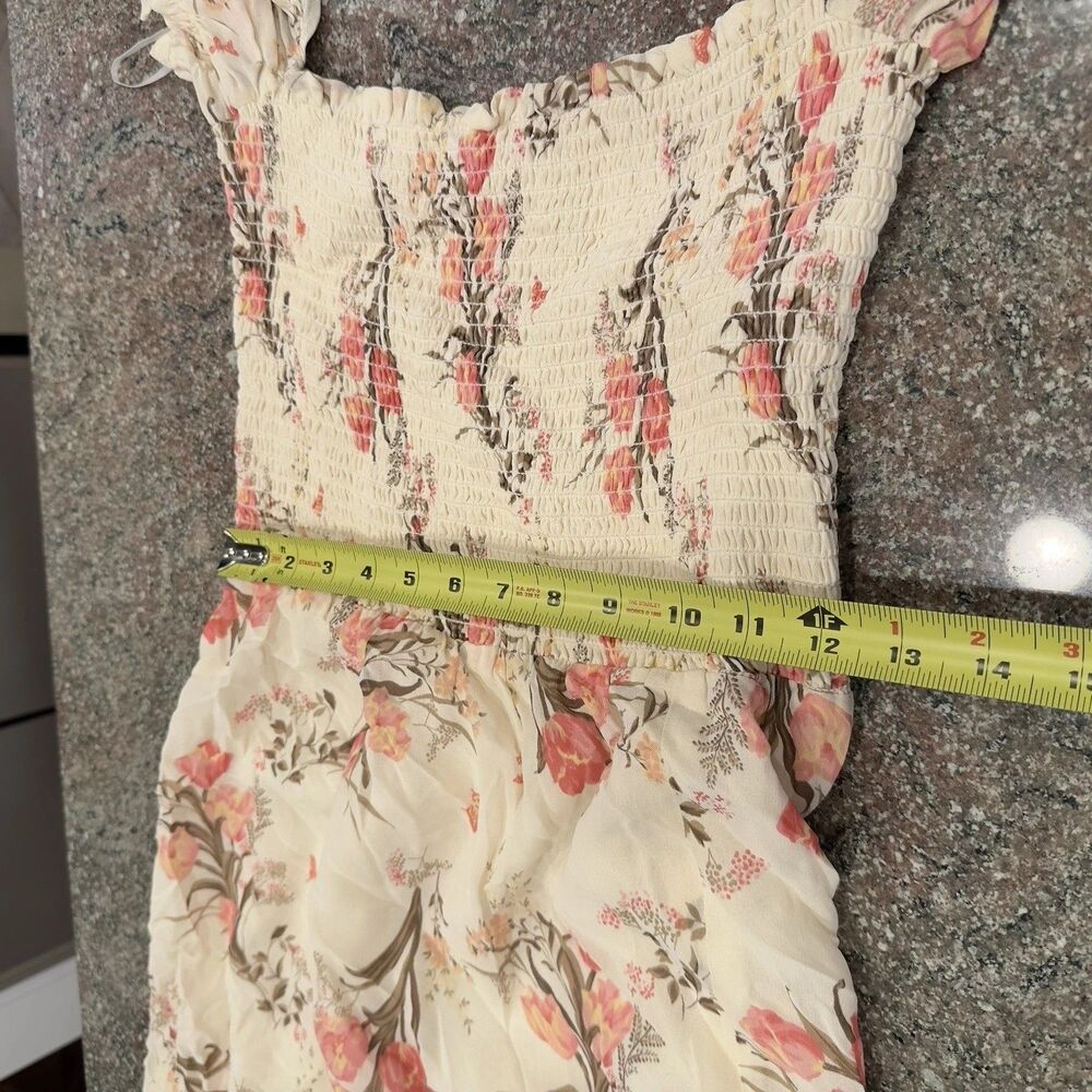 REFORMATION Leila Pink Floral Print INKA Smocked Bodice Slit Crepe Dress M - Picture 5 of 14